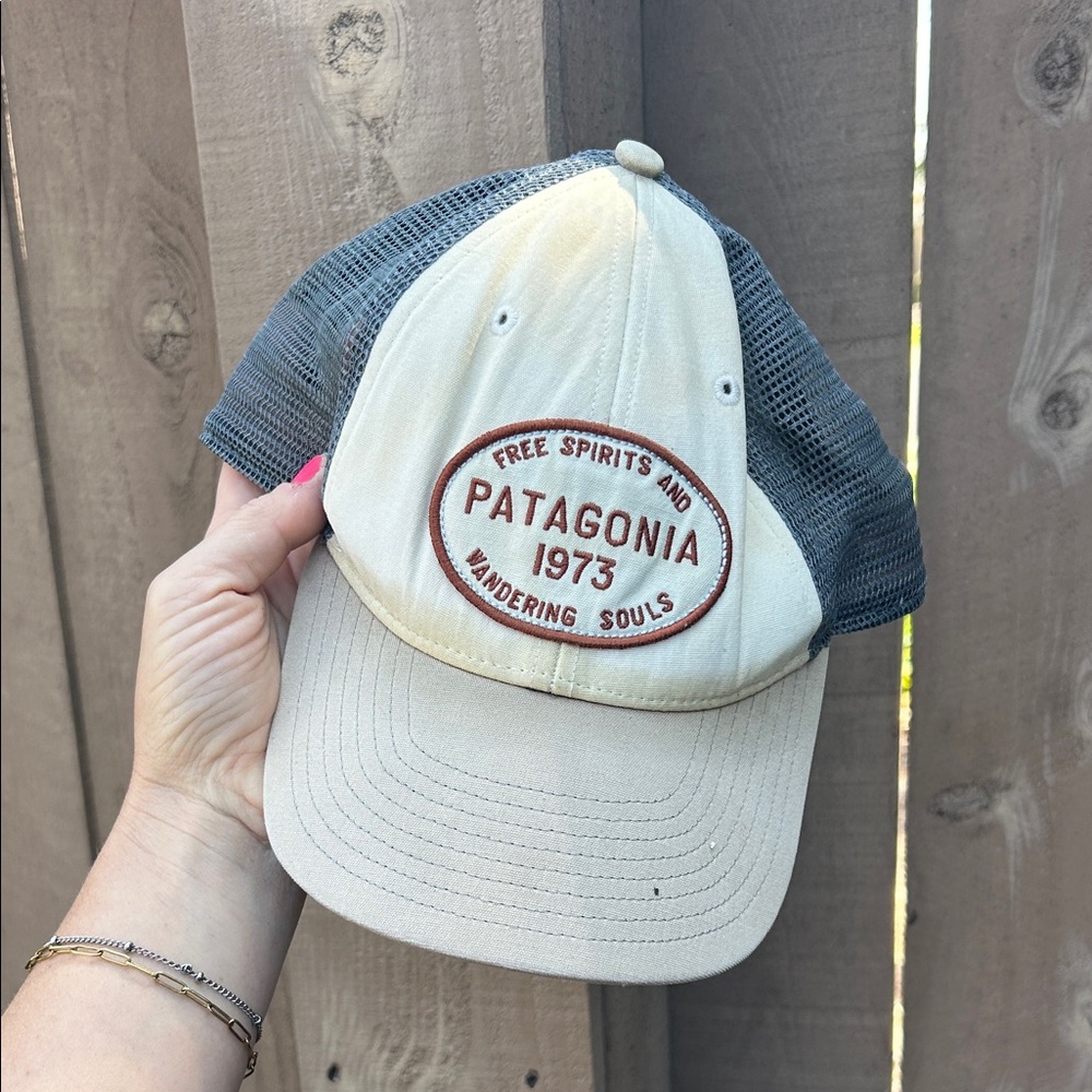 Patagonia Hogtag LoPro Trucker Cap in white, featuring a mesh back